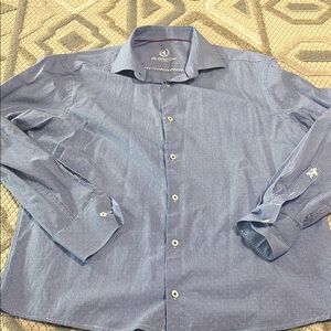 Bugatchi Blue Casual Button Down Shirt with Subtle Pattern